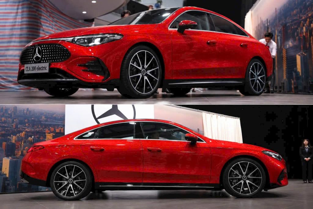 Thân xe Mercedes CLA 200 electric dáng sedan coupé 4 cửa